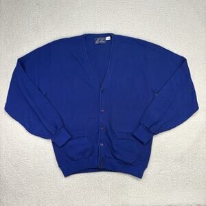 Vintage Peconic Bay Traders Cardigan Mens XL Blue Knit Acrylic Golf USA Made